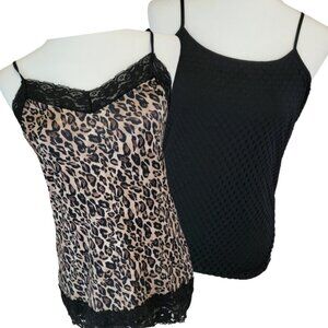 Set Of (2) Camis: 1 LOFT Black Textured; 1 WHBM Leopard Print Size Medium EUC